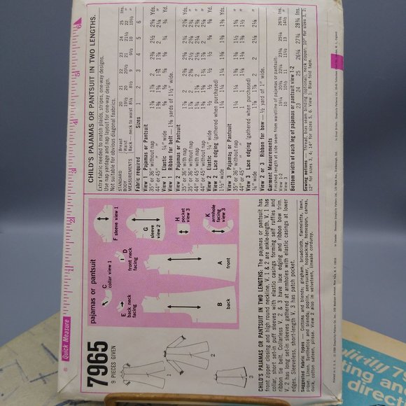 Vintage Sewing PATTERN Simplicity 7965, Childrens 1968 Toddlers Pajamas or Pants - Picture 3 of 3